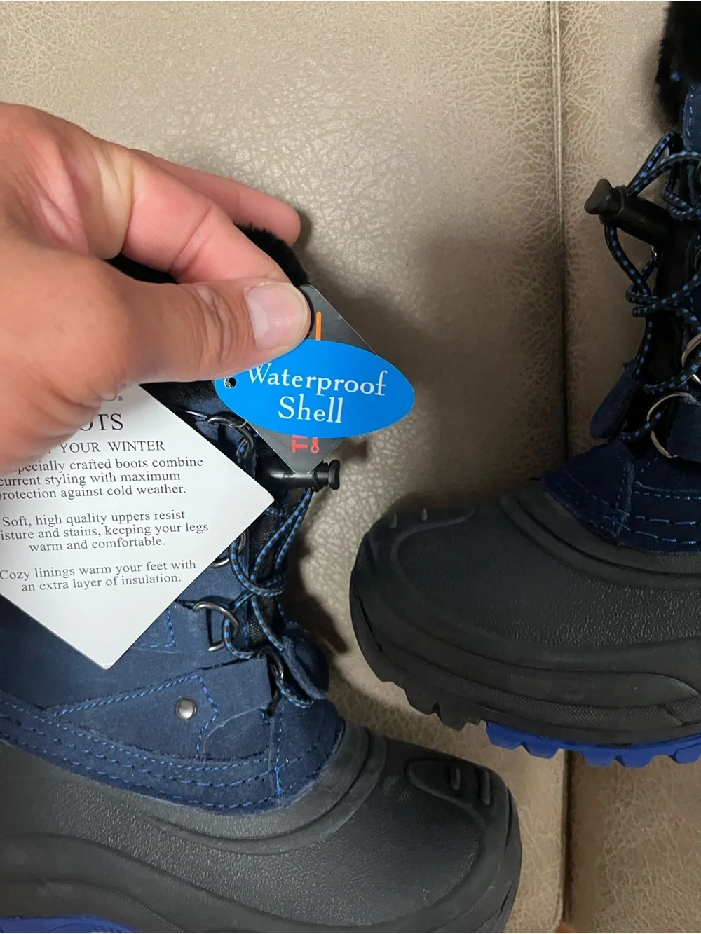 Kids Navy Winter Snow Boots with Faux Fur Trim size 13